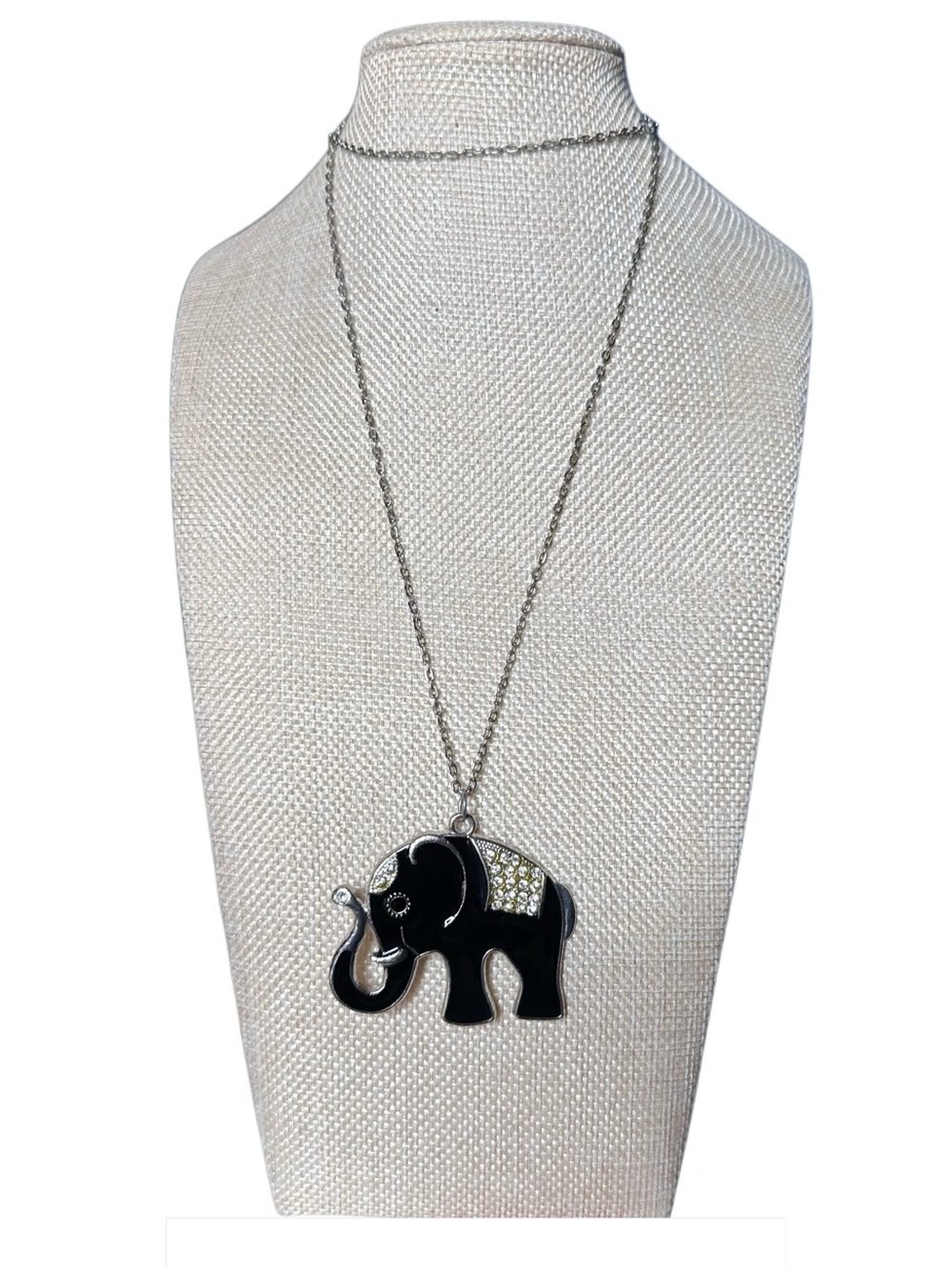 Black Elephant Pendant Necklace with Crystal Accent